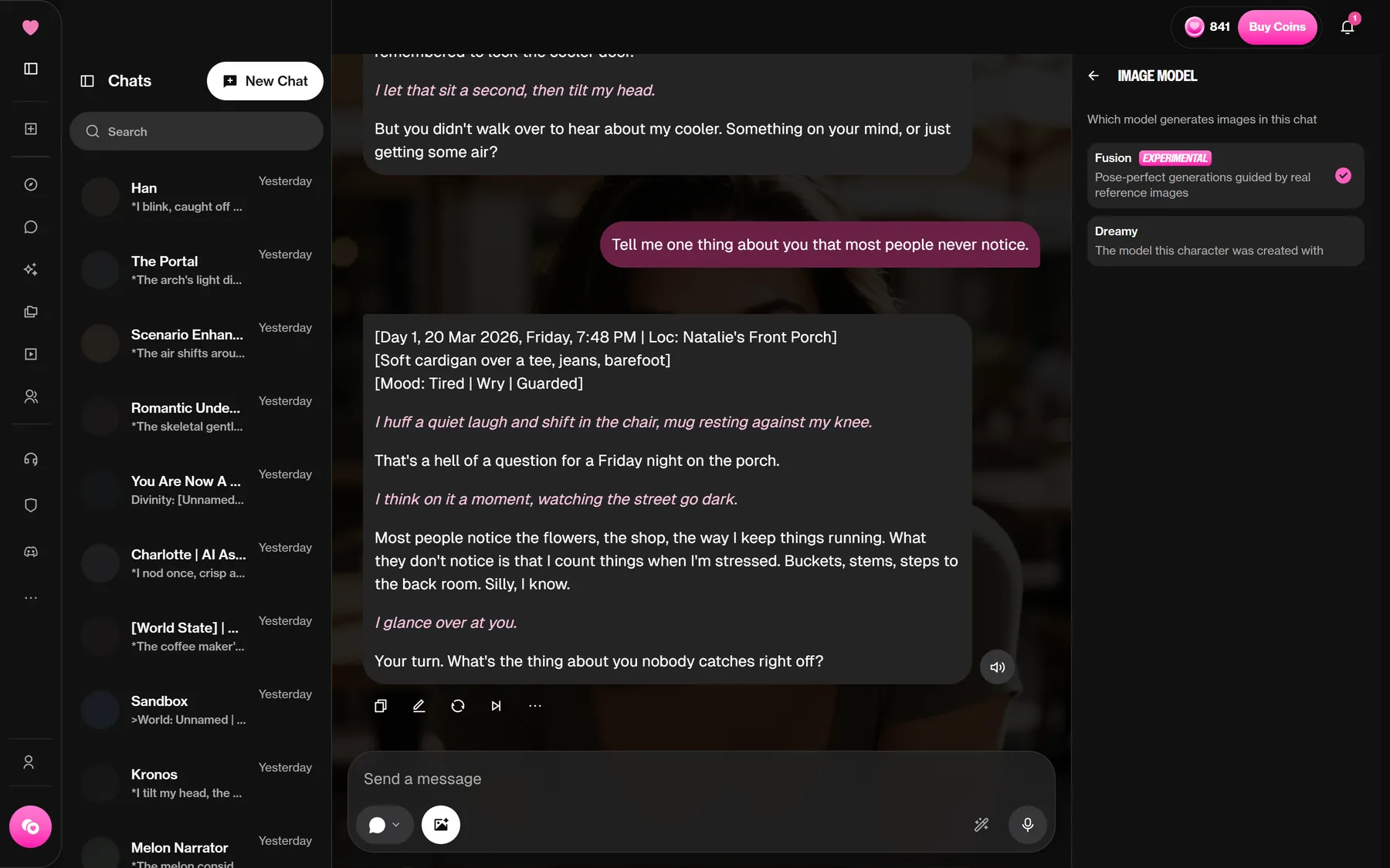 The Image Model tab in the chat side panel